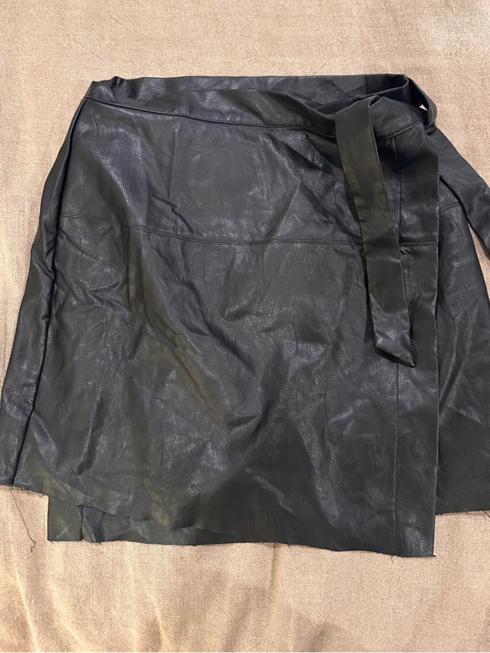 Black Faux Leather Wrap Skirt - Women